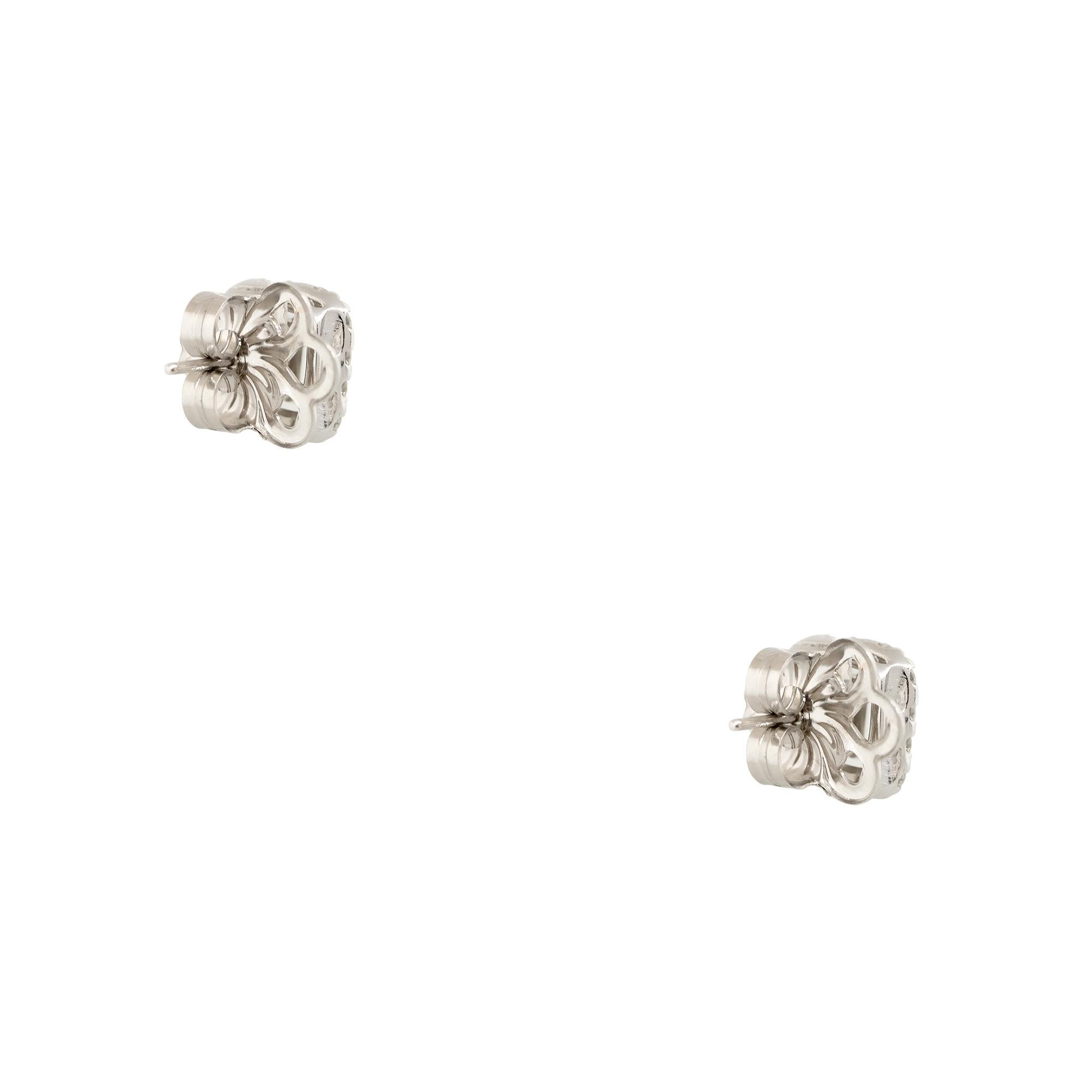 Round Cut 0.95 Carat Round Brilliant & Baguette Cut Diamond Square Earrings 14 Karat  For Sale