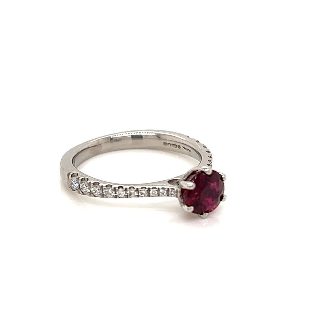 Round Cut 0.95 Carat Round Brilliant Ruby and Diamond Ring in Platinum  For Sale