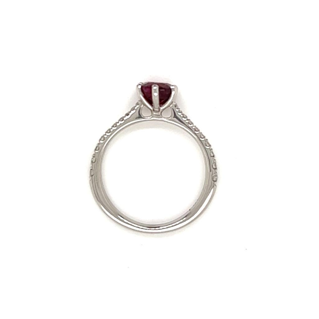 Women's 0.95 Carat Round Brilliant Ruby and Diamond Ring in Platinum  For Sale