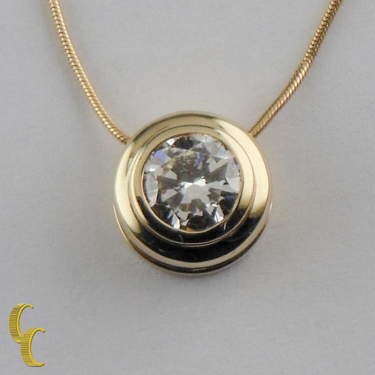 0.95 Carat Round Diamond Bezel Set Solitaire 14 Karat Gold Pendant