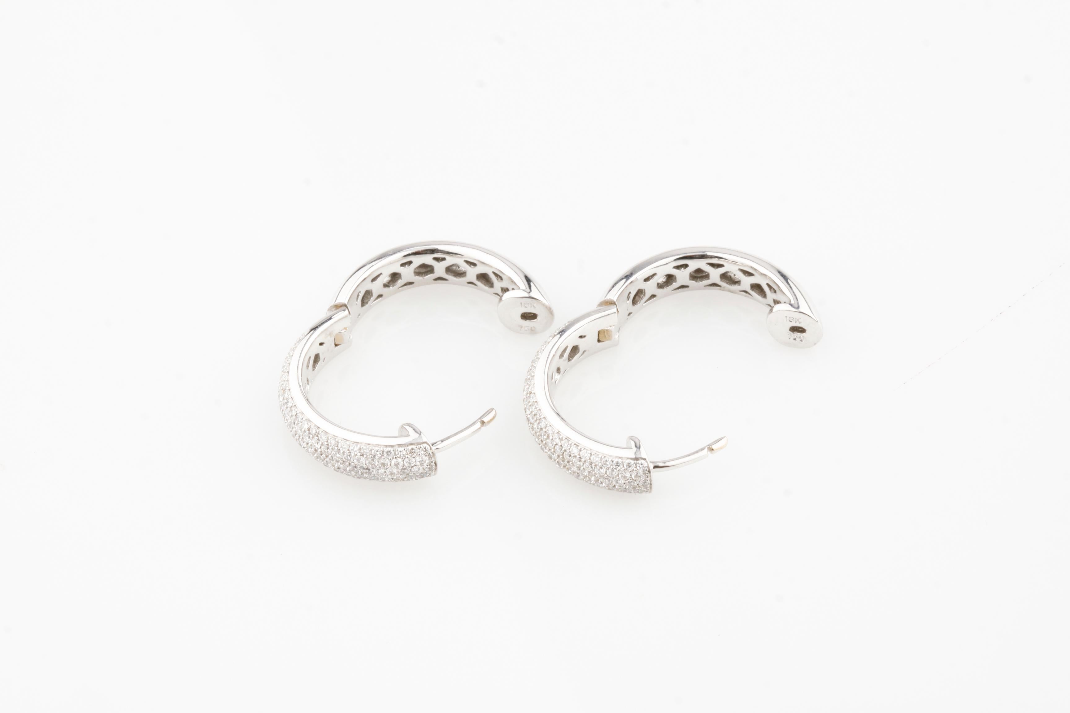 Modern 0.95 Carat Round Diamond Pave Hoop Earrings in White Gold with Certificate