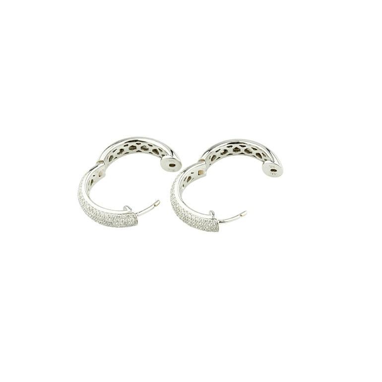 Round Cut 0.95 Carat Round Diamond Pave Hoop Earrings in White Gold with Certificate