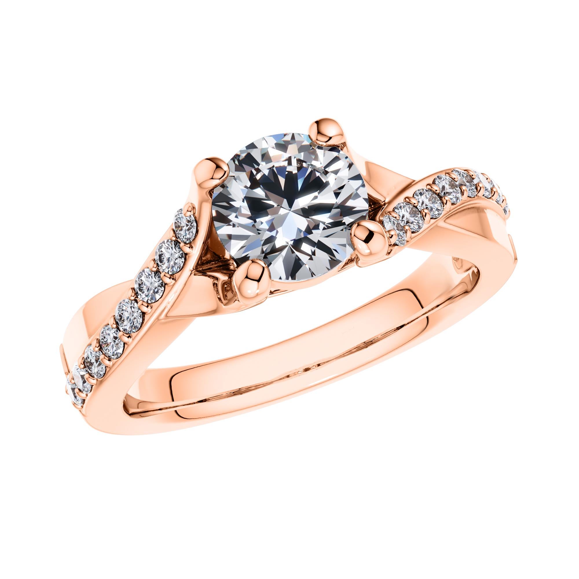 Moderne Bague de fiançailles amour à 4 griffes en or rose 18 carats torsadé avec diamants ronds de 0,95 carat en vente