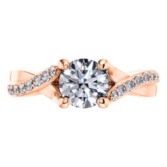 0.95 Carat Round Diamond Twisted 18 Karat Rose Gold 4 Prong Love Engagement Ring