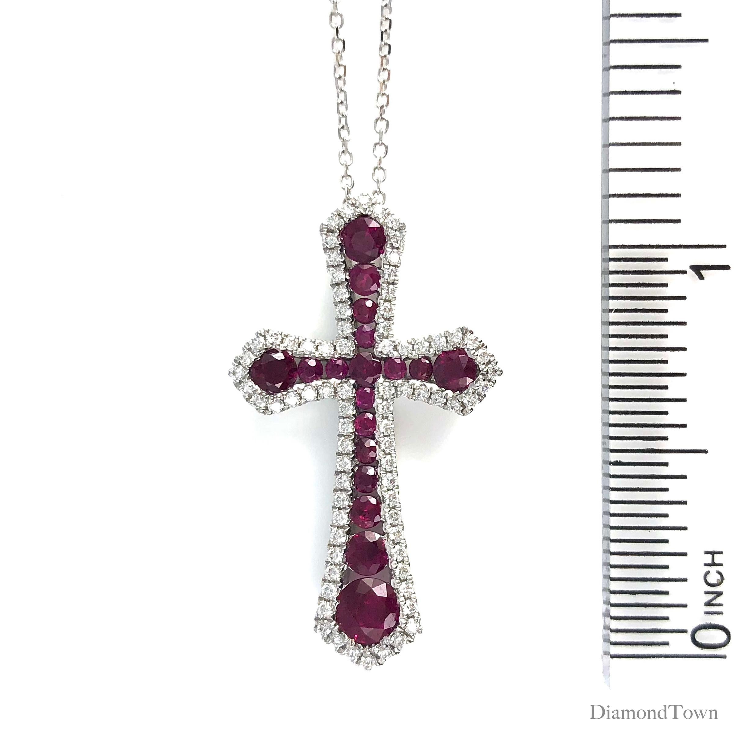 0.95 Carat Fine Ruby and Diamond Cross in 18k White Gold by Diamond Town In New Condition In New York, NY
