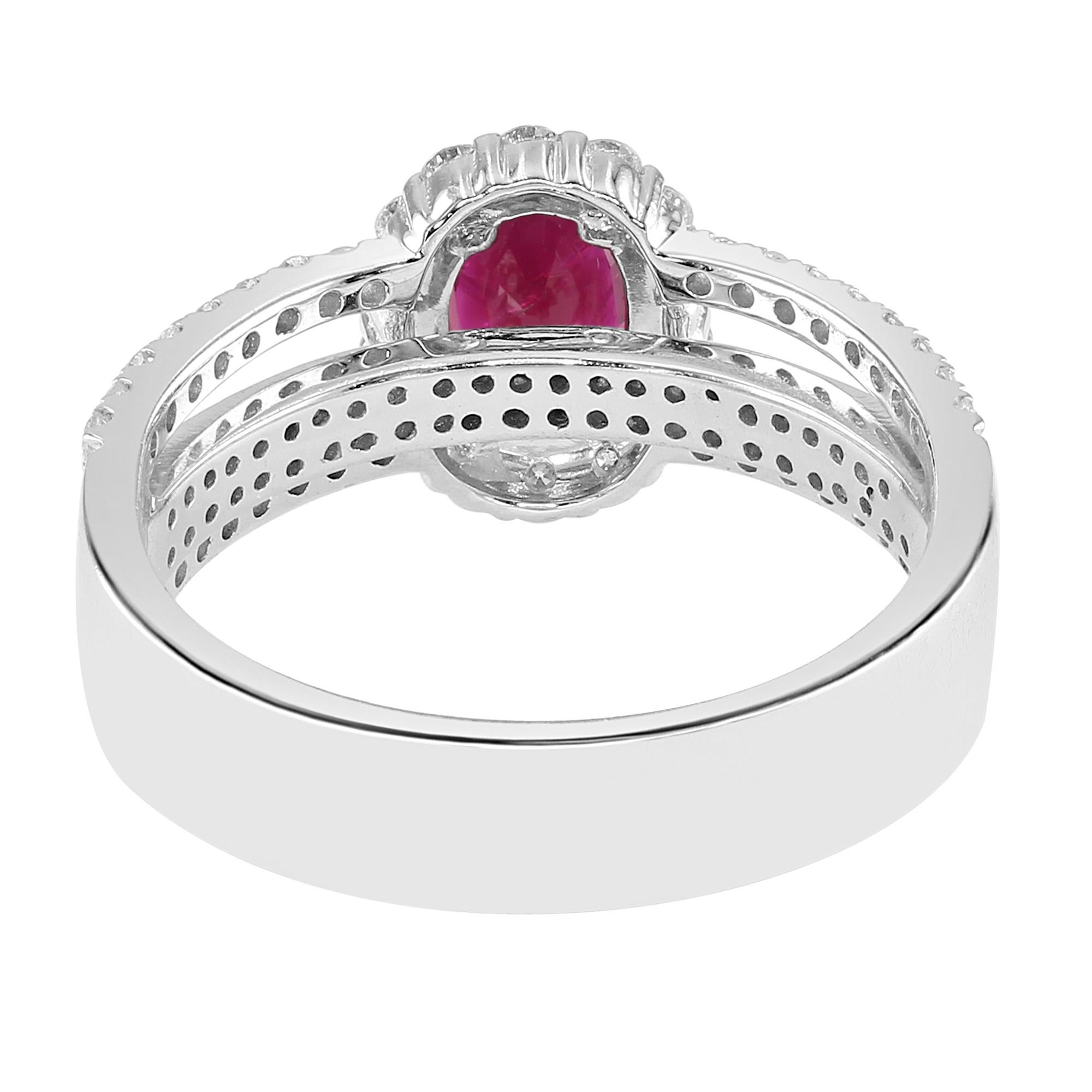 Modern 0.95 Carat Ruby and Diamond White Gold Cocktail Ring For Sale