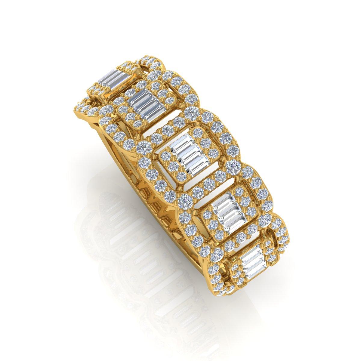 En vente :  Bague en or jaune 18 carats avec diamants baguettes de 0,95 carat de pureté SI 2