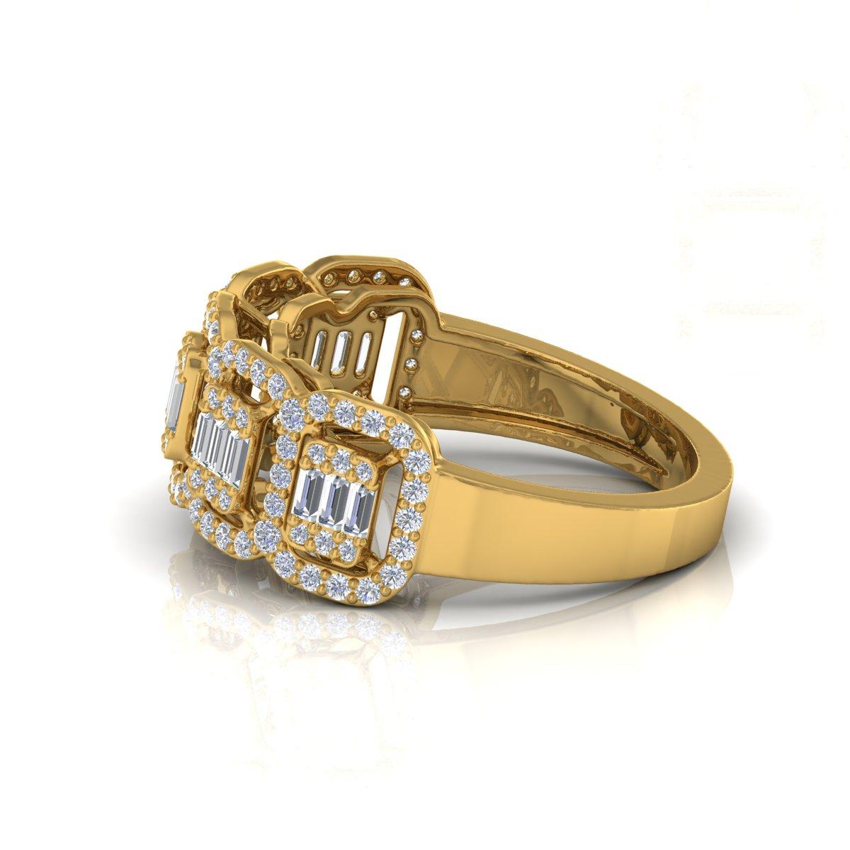 En vente :  Bague en or jaune 18 carats avec diamants baguettes de 0,95 carat de pureté SI 3