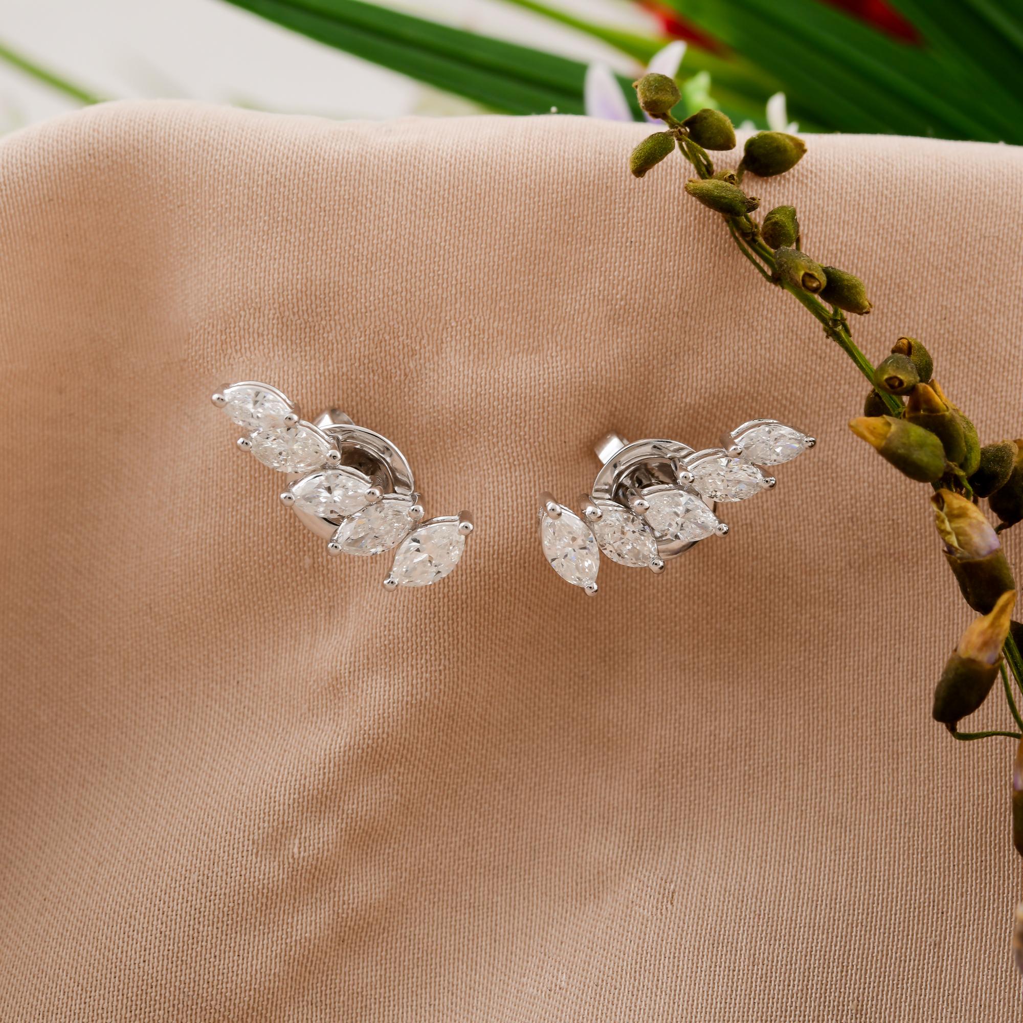 Modern 0.95 Carat SI Clarity HI Color Diamond Earrings 14 Karat White Gold Fine Jewelry For Sale