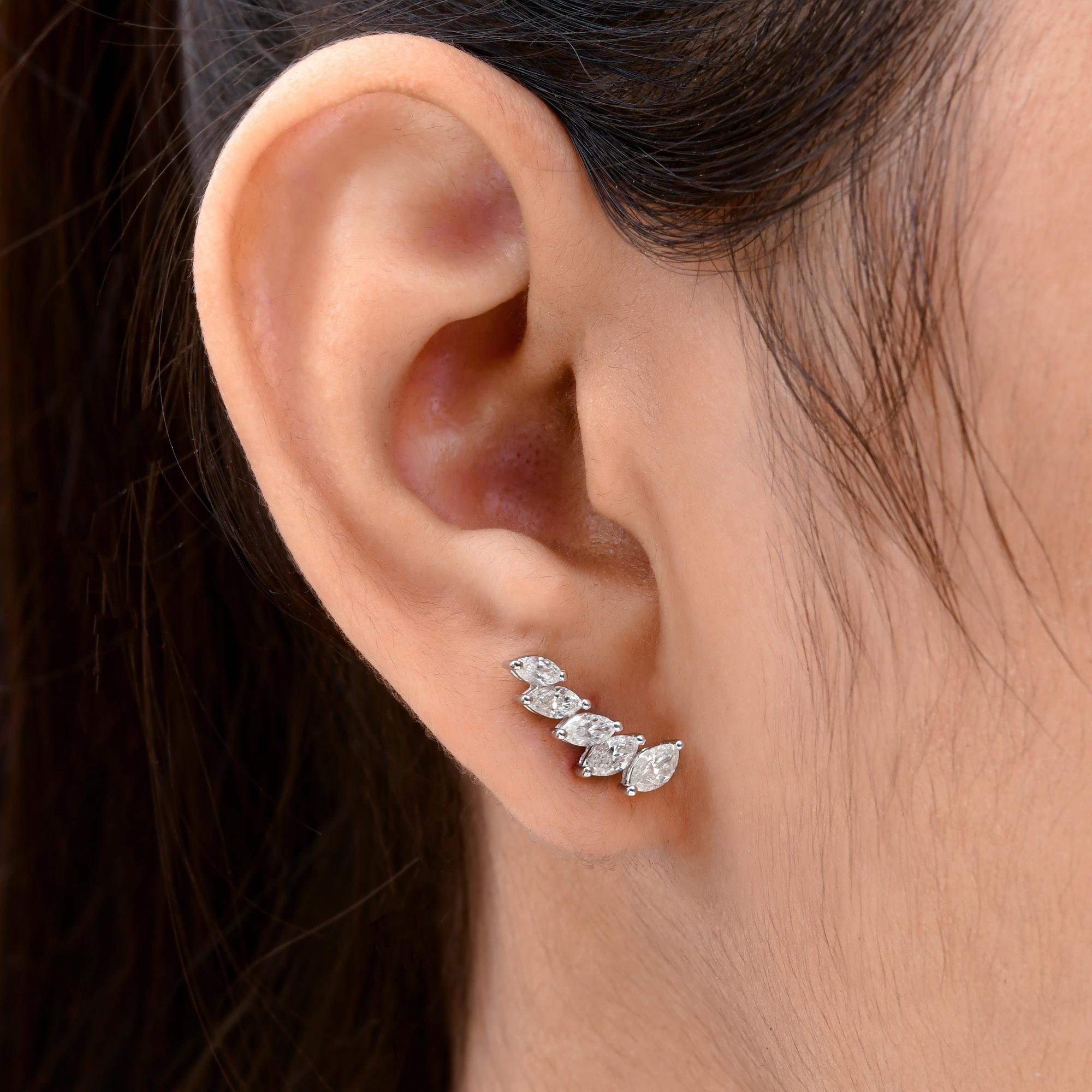 Marquise Cut 0.95 Carat SI Clarity HI Color Diamond Earrings 14 Karat White Gold Fine Jewelry For Sale