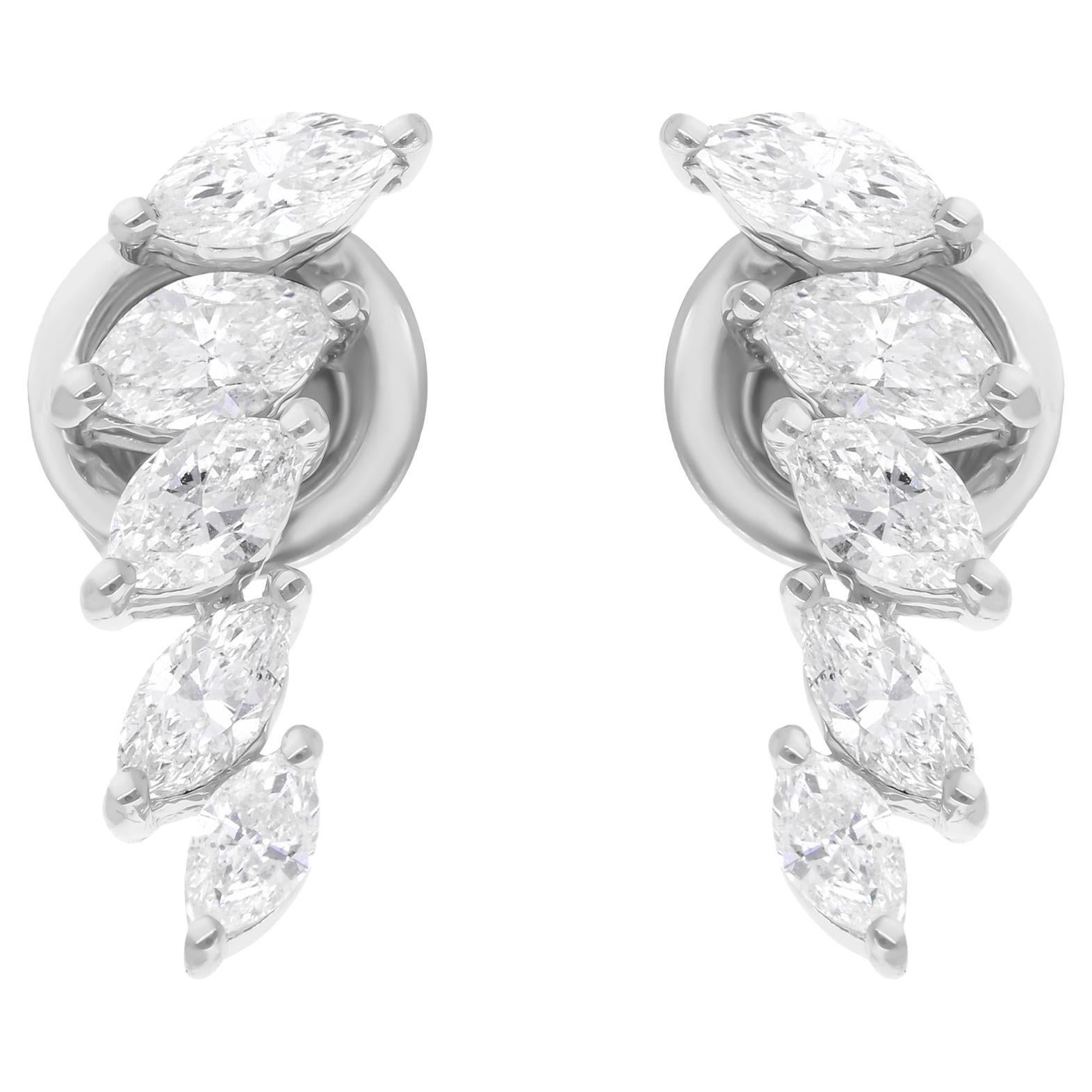 0.95 Carat SI Clarity HI Color Diamond Earrings 14 Karat White Gold Fine Jewelry For Sale