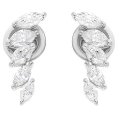Boucles d'oreilles en or blanc 14 carats avec diamants de 0,95 carat de pureté SI et de couleur hi-colore