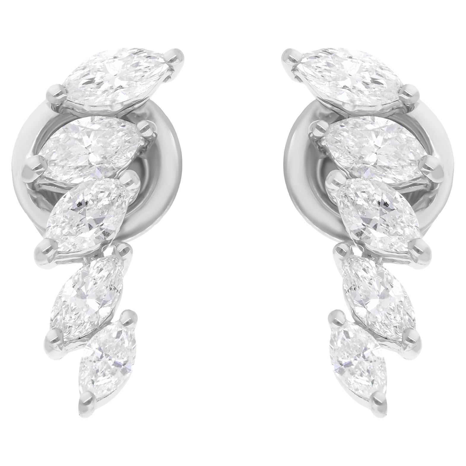 0.95 Carat SI Clarity HI Color Diamond Earrings 14 Karat White Gold Fine Jewelry For Sale