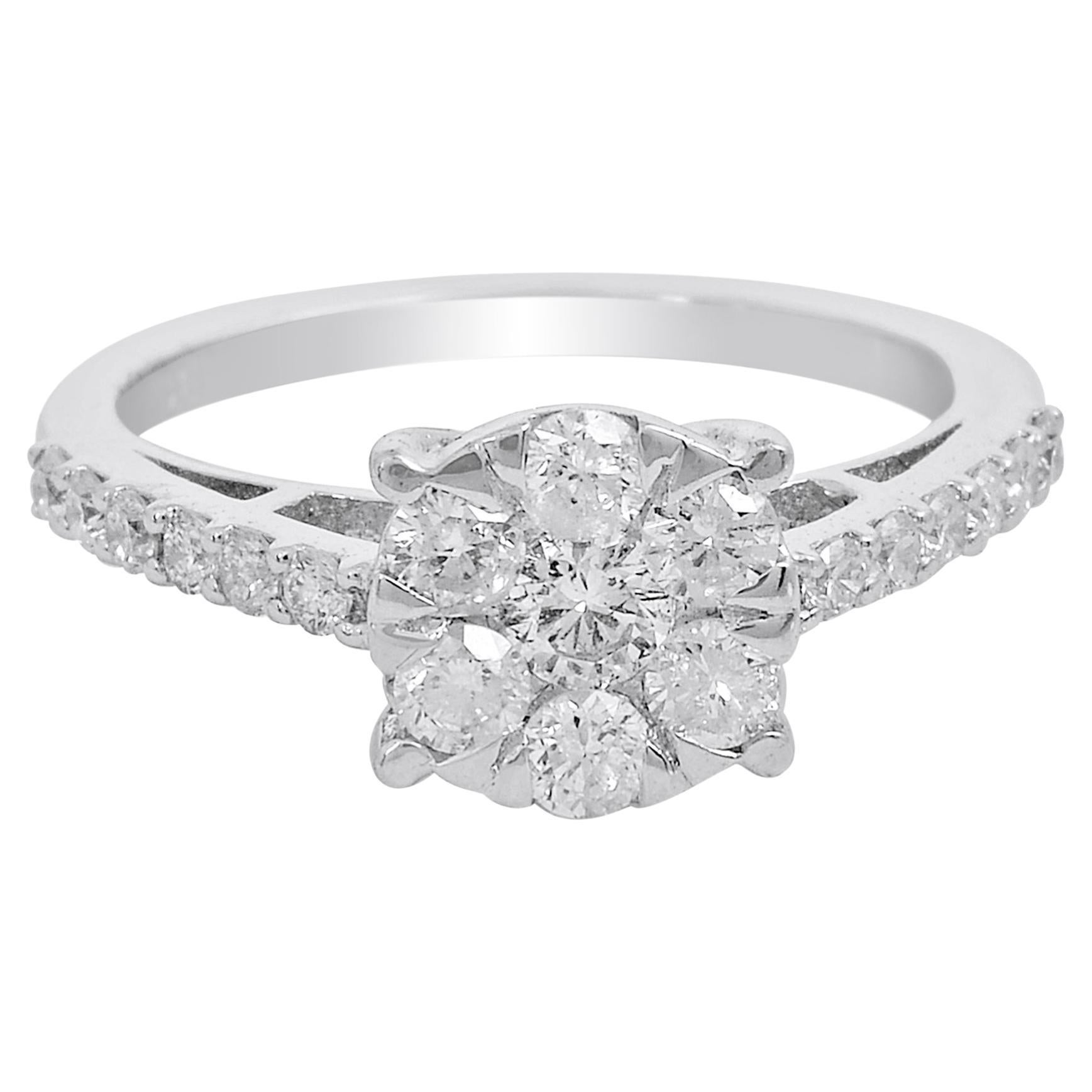 0.95 Carat SI Clarity HI Color Diamond Promise Ring 14 Karat White Gold Jewelry For Sale