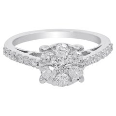 0.95 Carat SI Clarity HI Color Diamond Promise Ring 18 Karat White Gold Jewelry