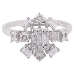 0.95 Carat SI Clarity HI Color Emerald Cut Diamond Ring 18k White Gold Jewelry
