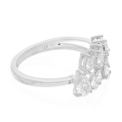 Natural Pear Cut Diamond Ring 0.95 Ct 18K White Gold Open Band Statement Jewelry