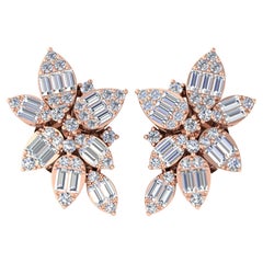 Pendientes florales de oro rosa de 14 quilates y corte brillante redondo SI/H de 0,95 quilates