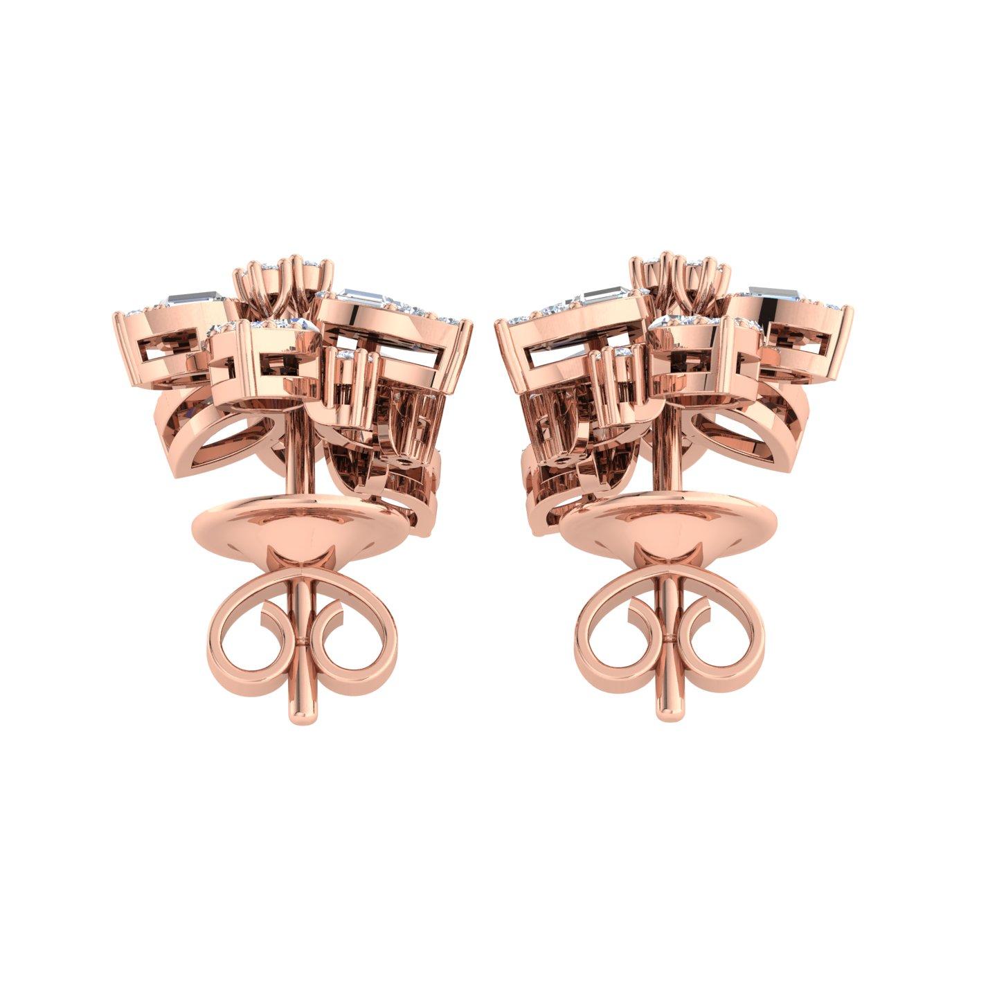 Modern 0.95 Carat SI/H Round Brilliant Cut Diamond 18 Karat Rose Gold Floral Earrings For Sale