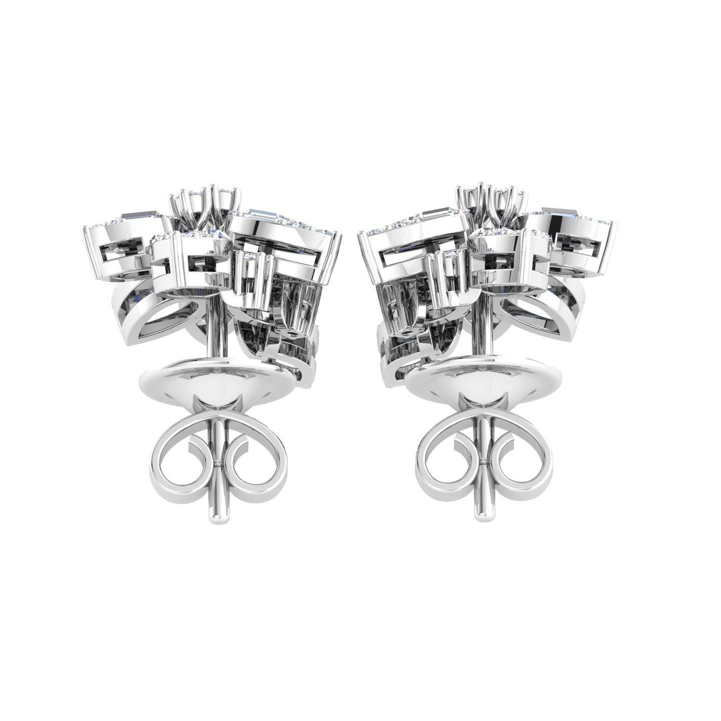 Modern 0.95 Carat SI/H Round Brilliant Cut Diamond 18 Karat White Gold Floral Earrings For Sale