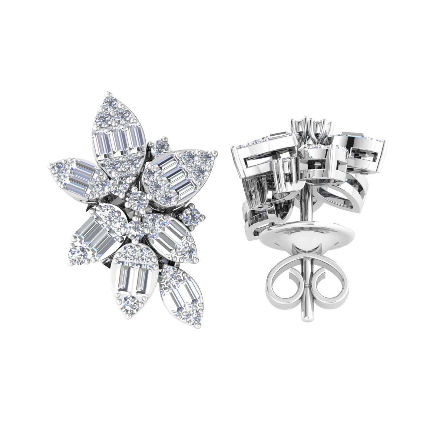 0.95 Carat SI/H Round Brilliant Cut Diamond 18 Karat White Gold Floral Earrings In New Condition For Sale In Diera, Dubai