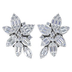 0,95 quilates SI/H Diamante talla brillante redondo Pendientes florales de oro blanco de 18 quilates