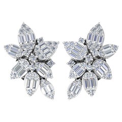 0,95 quilates SI/H Diamante talla brillante redondo Pendientes florales de oro blanco de 18 quilates