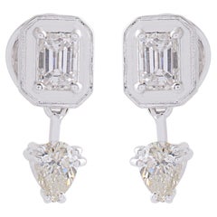 0.95 Carat SI/HI Pear Emerald Cut Diamond Earrings 18 Karat White Gold Jewelry