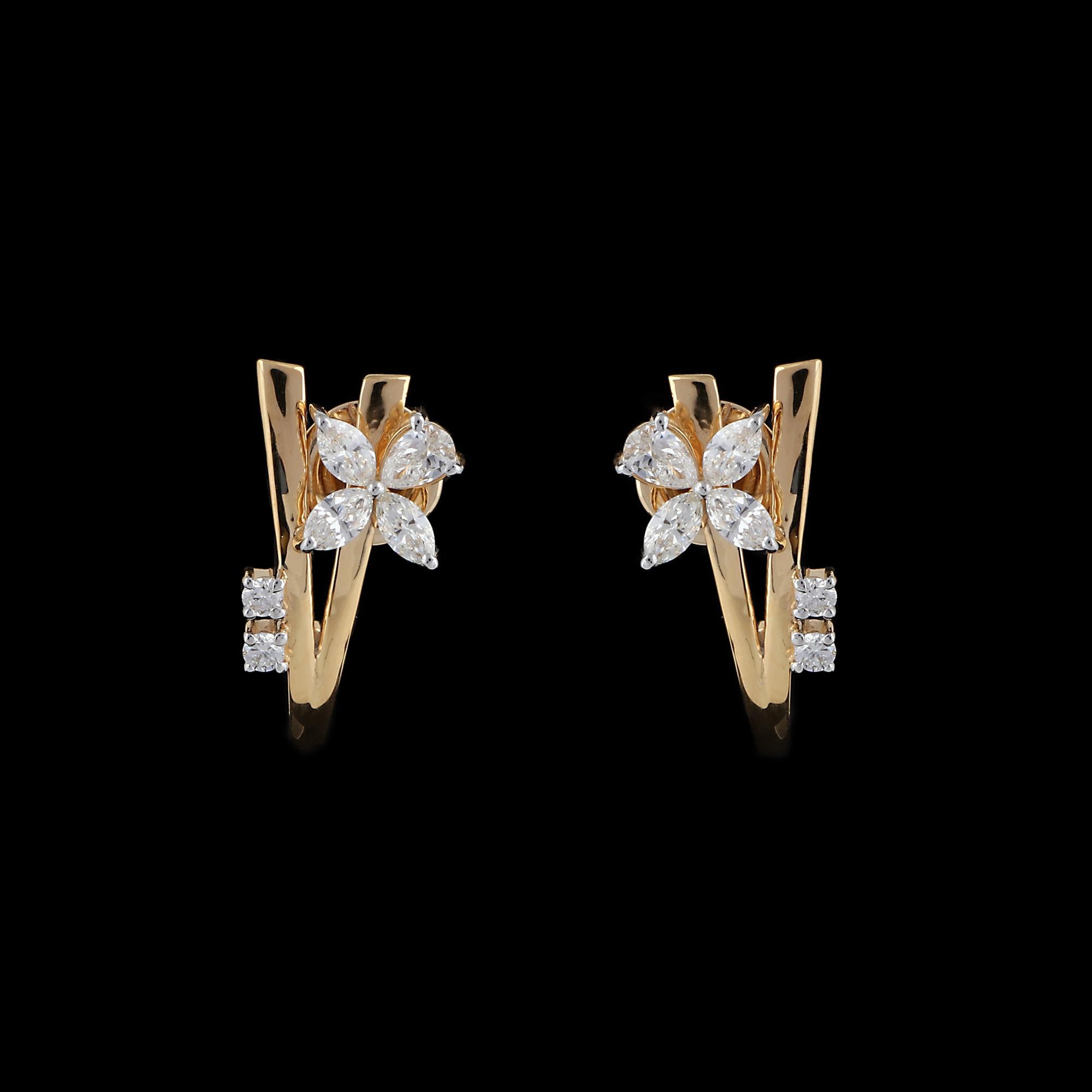 Modern 0.95 Carat SI/HI Pear Marquise Diamond Half Hoop Earrings 18 Karat Yellow Gold For Sale