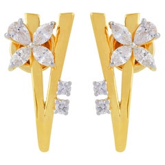 0.95 Carat SI/HI Pear Marquise Diamond Half Hoop Earrings 18 Karat Yellow Gold