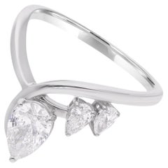 0.95 Carat Three Pear Shape Diamond Ring 14 Karat White Gold Handmade Jewelry