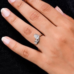 0.95 Carat Three Pear Shape Diamond Ring 18 Karat White Gold Handmade Jewelry