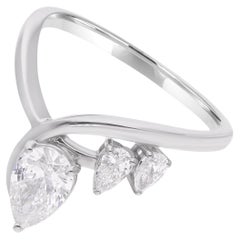 Bague faite main en or blanc 18 carats avec diamants en forme de poire de 0,95 carat