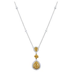 0.95 Carat Total Weight Fancy Yellow & White Diamond 18 Karat Gold Necklace
