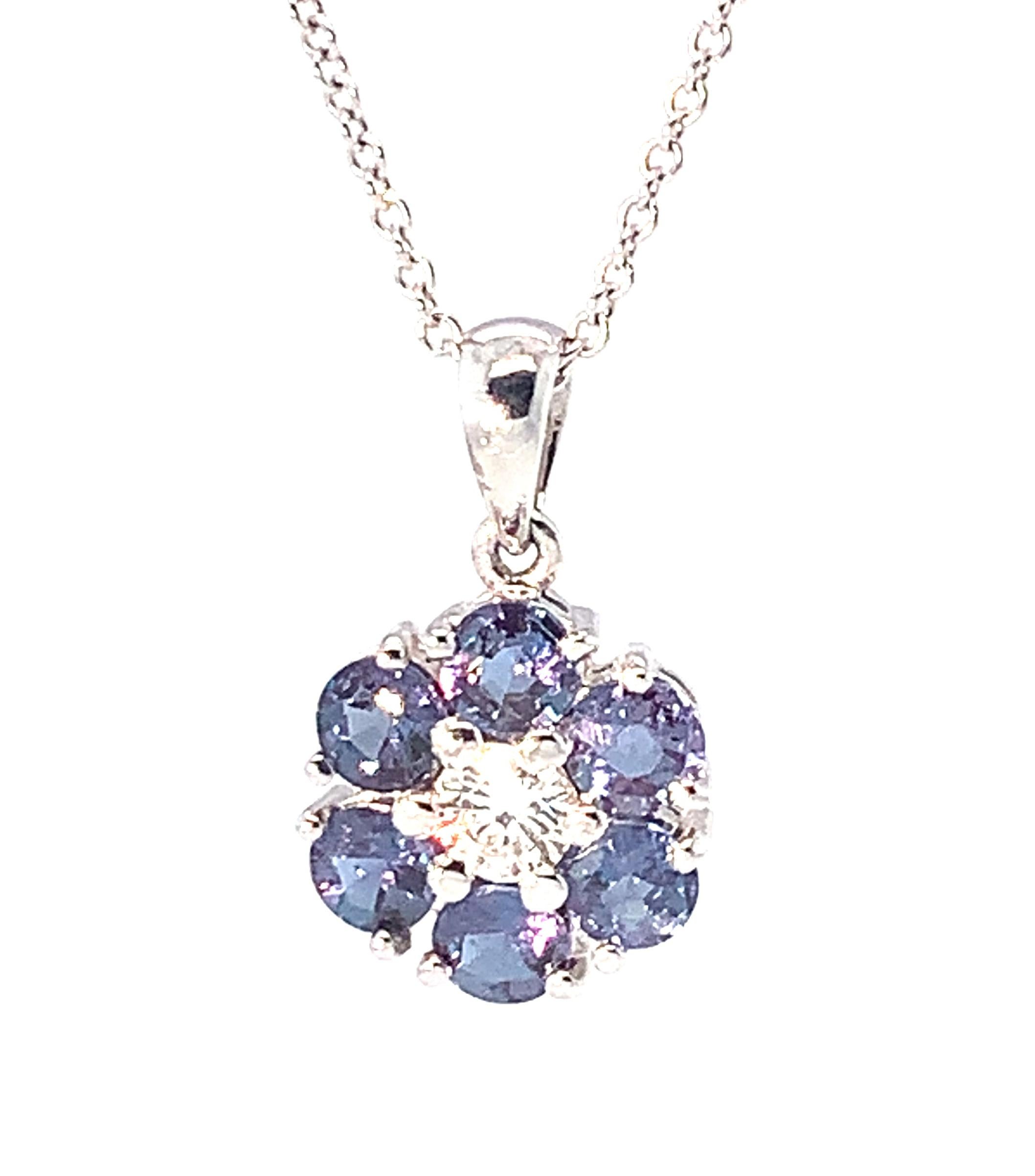 Women's 0.95 carat t.w. Alexandrite, Diamond 18k White Gold Floral Drop Pendant w/ Chain