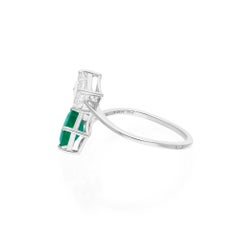 0.95 Carat Zambian Emerald 0.90 Carat Emerald Cut Diamond 18k White Gold Ring