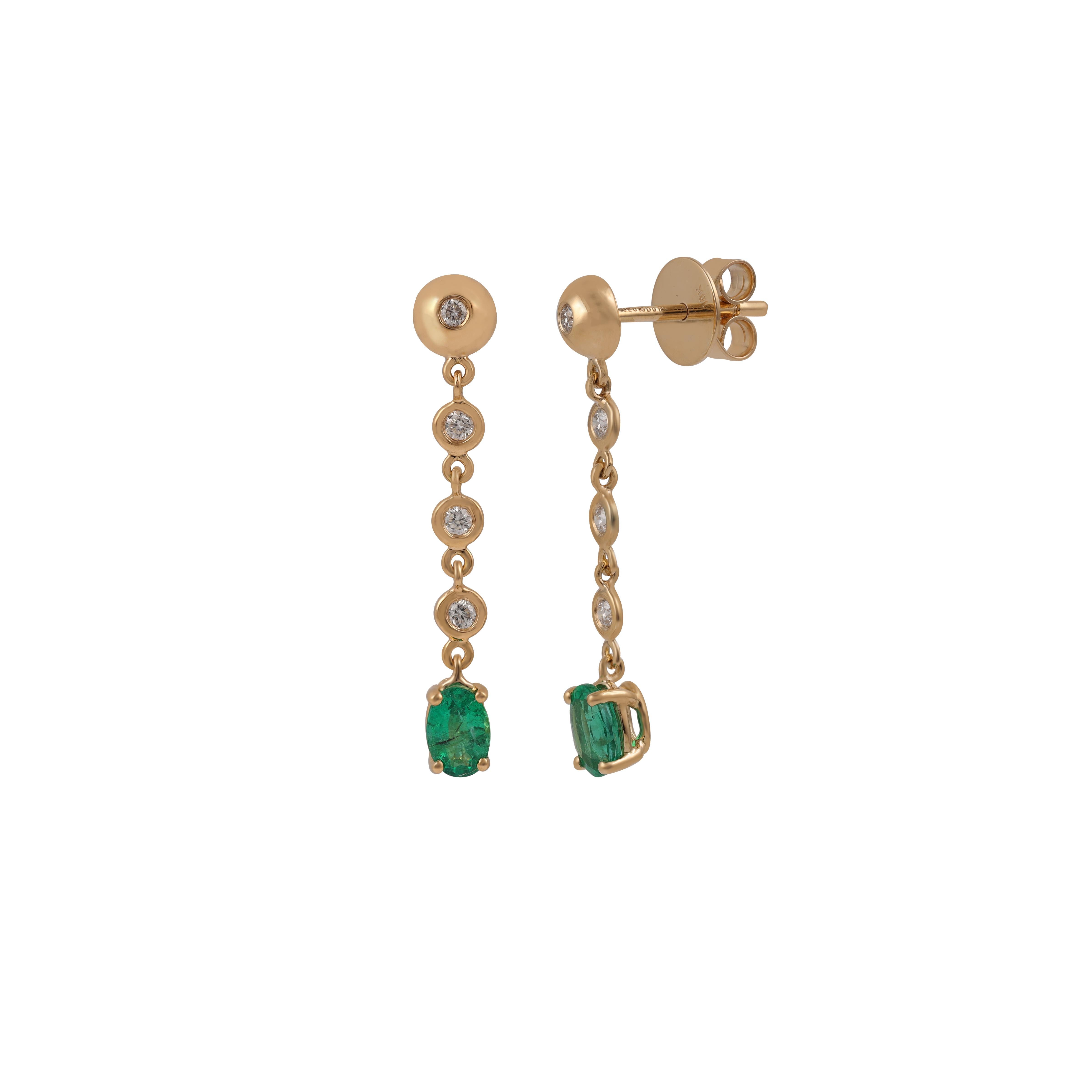 Modern 0.95 Carat Zambian Emerald & Diamond Earrings in 18k Gold For Sale