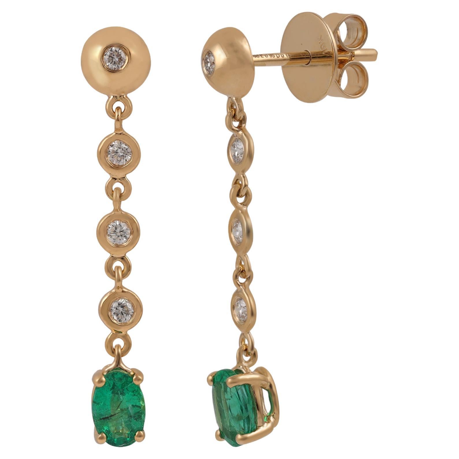 0.95 Carat Zambian Emerald & Diamond Earrings in 18k Gold For Sale