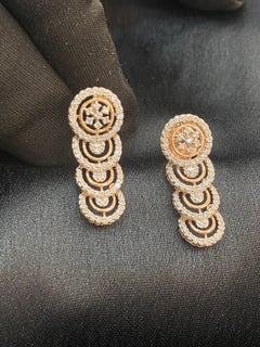 0.95 Carats F/VS1 Round Brilliant Natural Diamonds Dangle Earrings 14K Rose Gold
