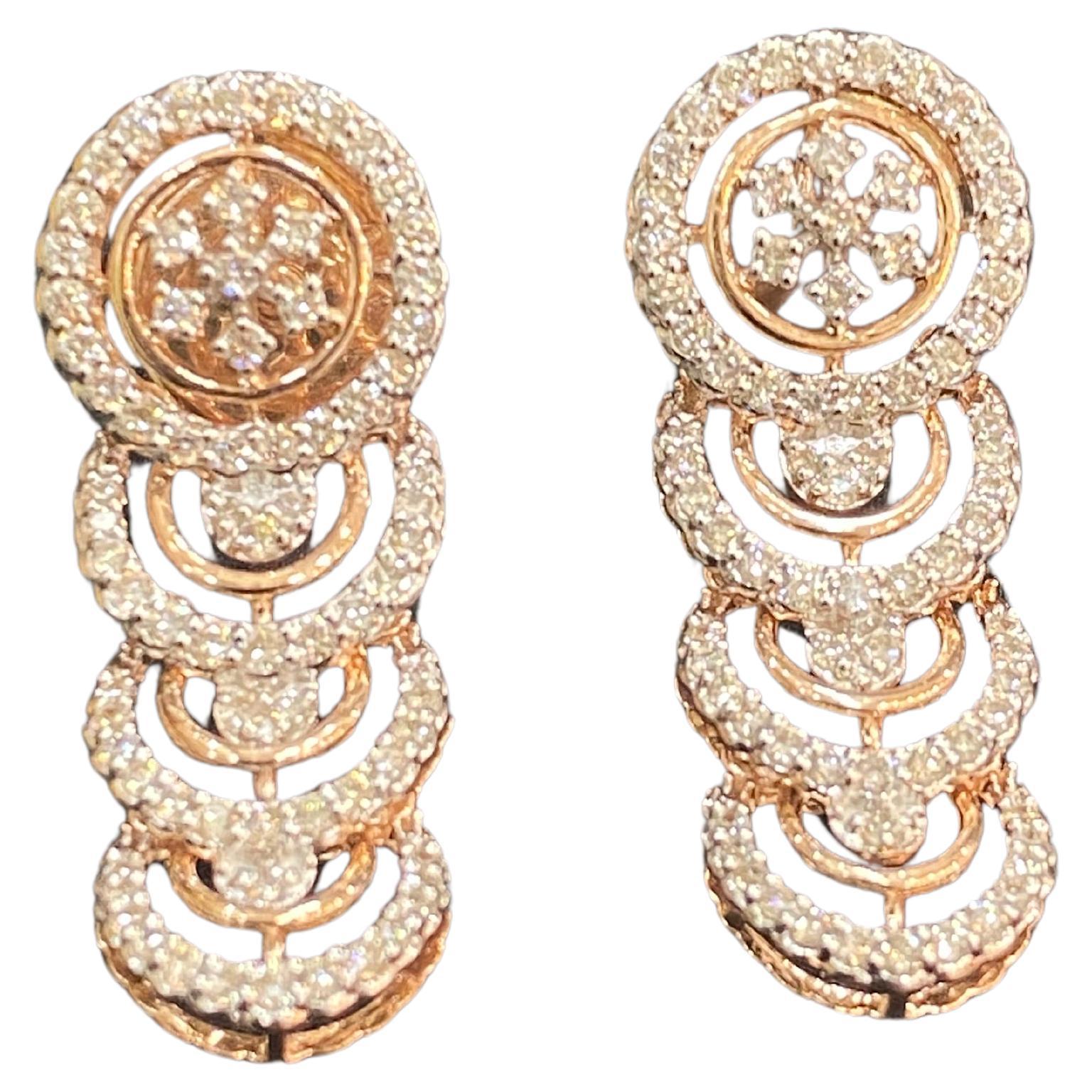 0,95 Carati F/VS1 Diamanti Naturali Brillanti Rotondi Orecchini Dangle in Oro Rosa 14K