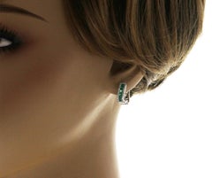 0.95 Carat Colombian Emerald and 0.36 CT Diamonds 14K White Gold Hoop Earrings