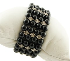 0.95 ct Diamonds, 23.15 ct Black Stones Rose Gold Silver Beaded Link Bracelet