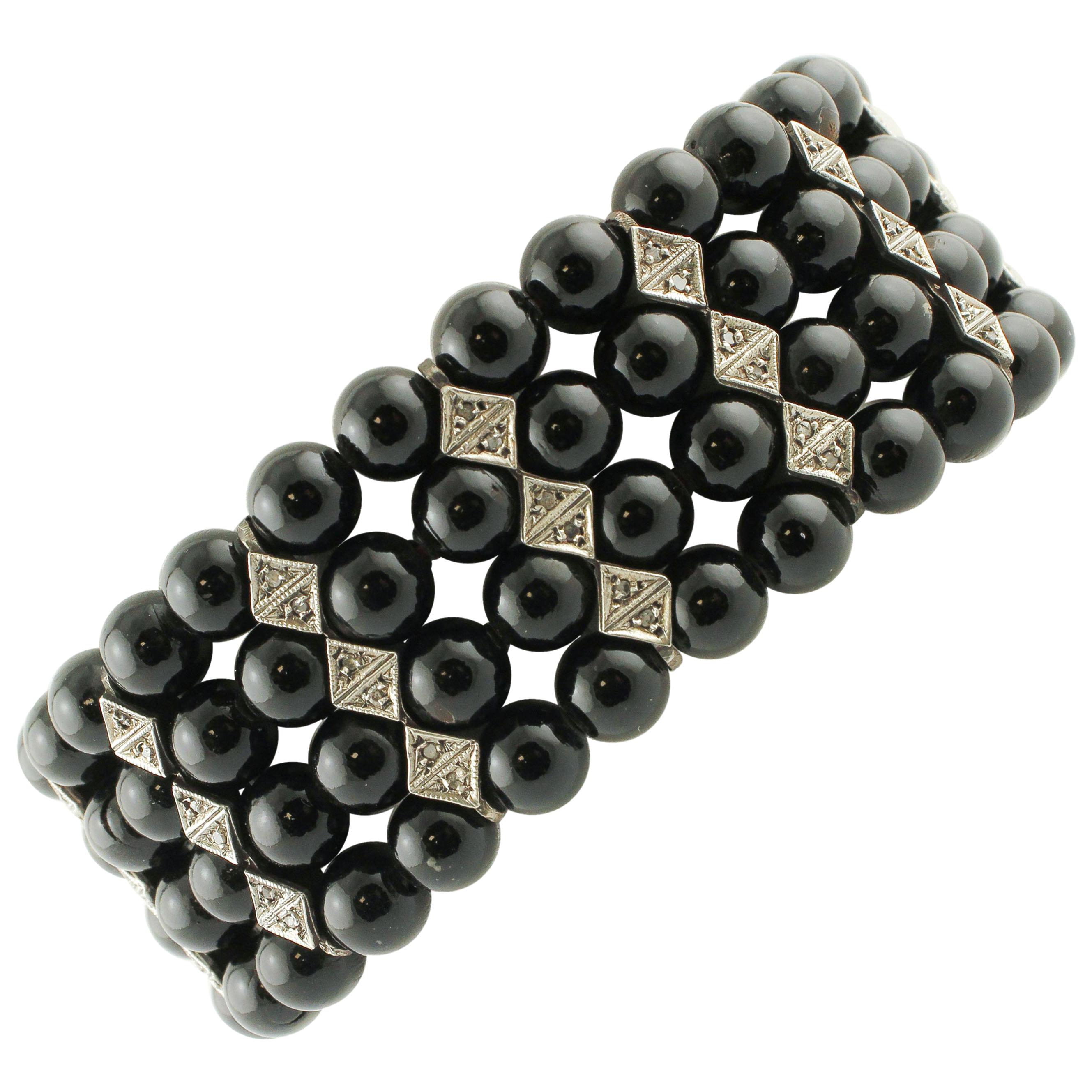 Bracelet à maillons en or rose orné de diamants 0,95 carat, pierres noires 23,15 carats en vente