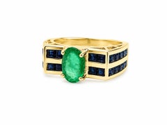 0.95 Ct Emerald Sapphire Solitaire Ring 14K Gold Emerald Solitaire Band Unique