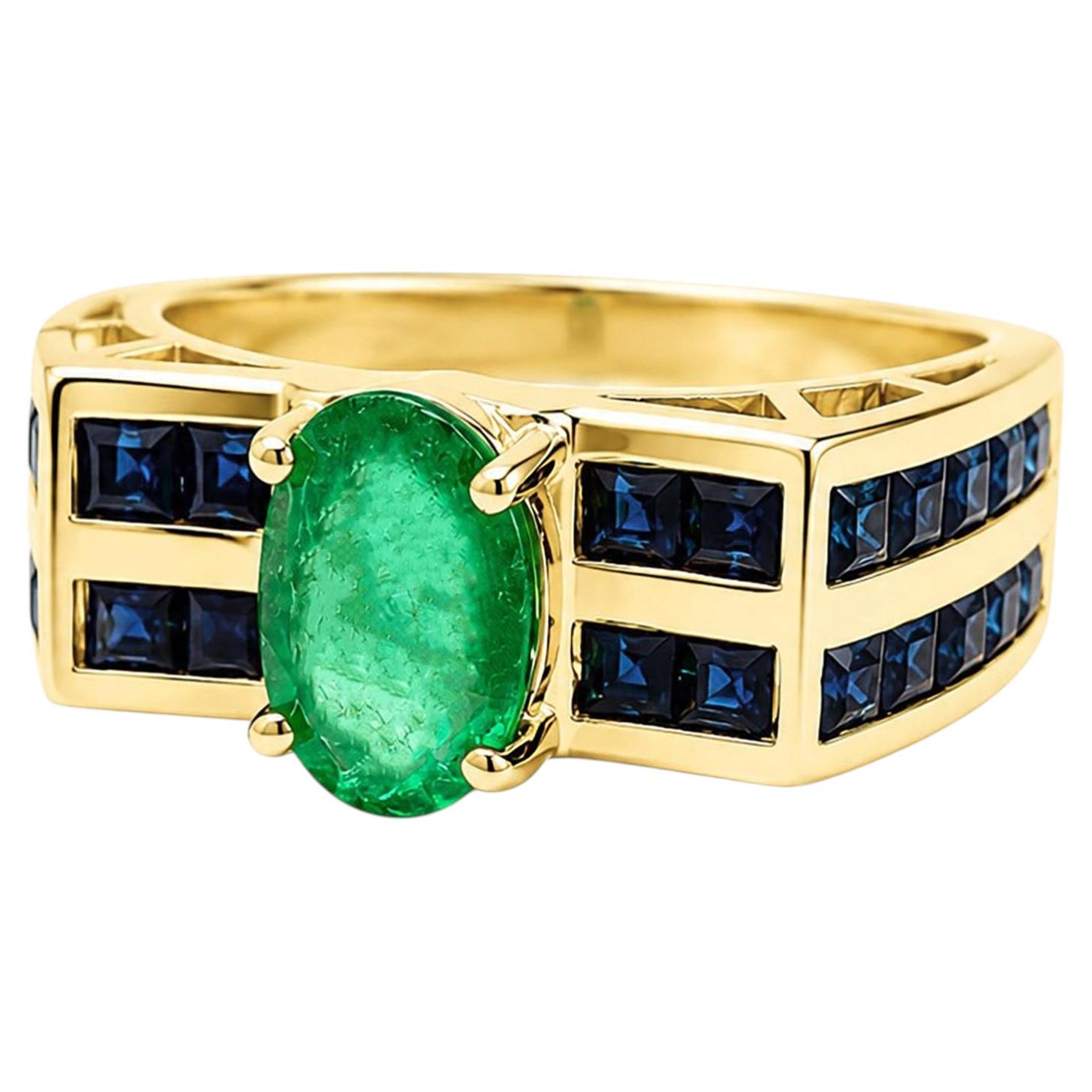 0,95-Karat-Smaragd-Saphir-Solitärring, 14-karätiges Gold, Smaragd-Solitärband, einzigartig im Angebot