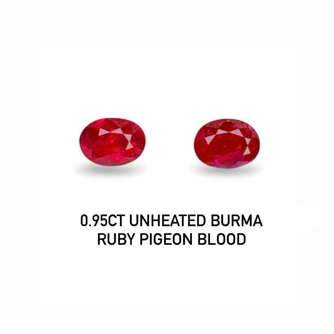 Brilliant Cut 0.95 Ct  GIA Certificate Pair Ruby Natural Unheated Burma Ruby Pigeon Blood For Sale
