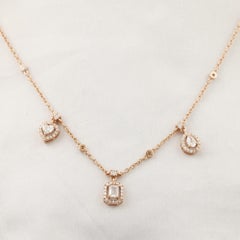 0.95 Ct Natural Diamond Multi Shape Halo Pendant Station Necklace 18K Rose Gold