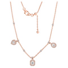 0.95 Ct Natural Diamond Multi Shape Halo Pendant Station Necklace 18K Rose Gold