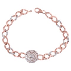 0,95 Ct SI Reinheit HI Farbe Baguette Runde Diamant Charme Armband 14Kt Rose Gold