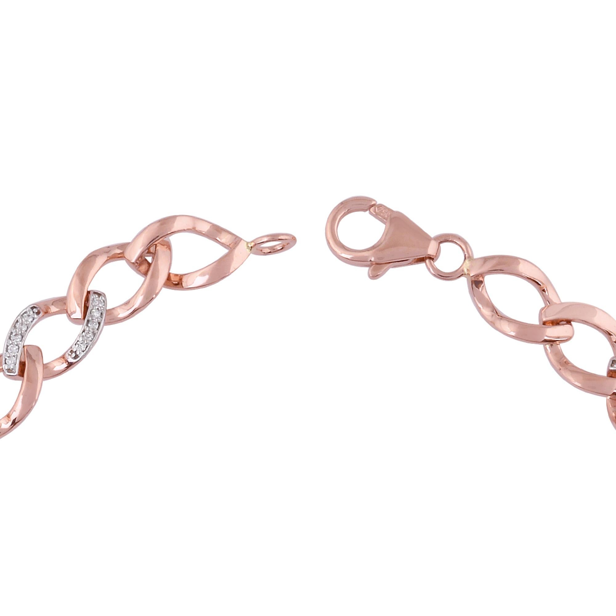 Baguette Cut 0.95 Ct SI Clarity HI Color Baguette Round Diamond Charm Bracelet 18Kt Rose Gold For Sale